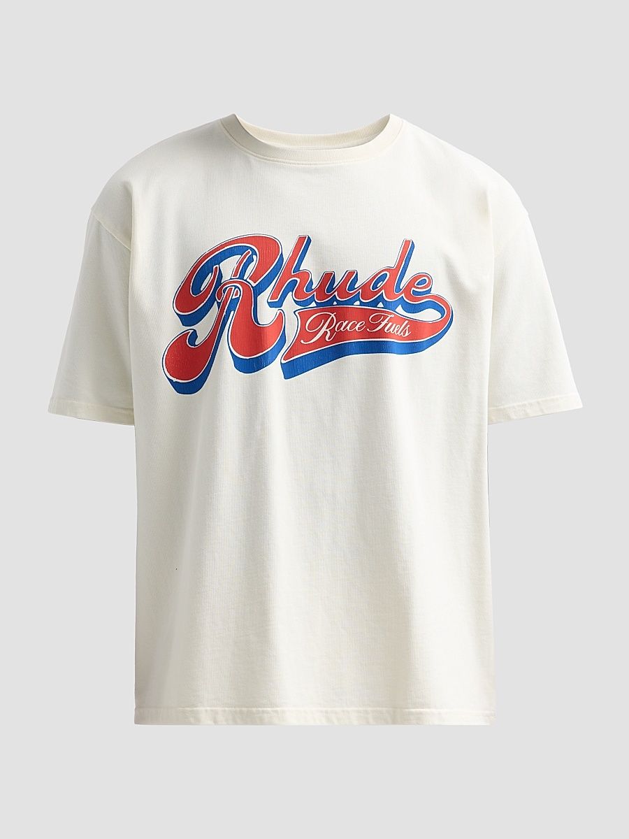 Men's Pit Stop Logo Cotton Crewneck T-Shirt - Vintage White Red Blue - Size Large