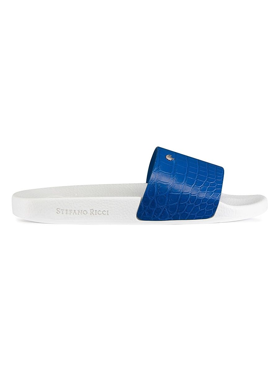 Men's Matted Crocodile Leather Slides - Medium Blue - Size 11