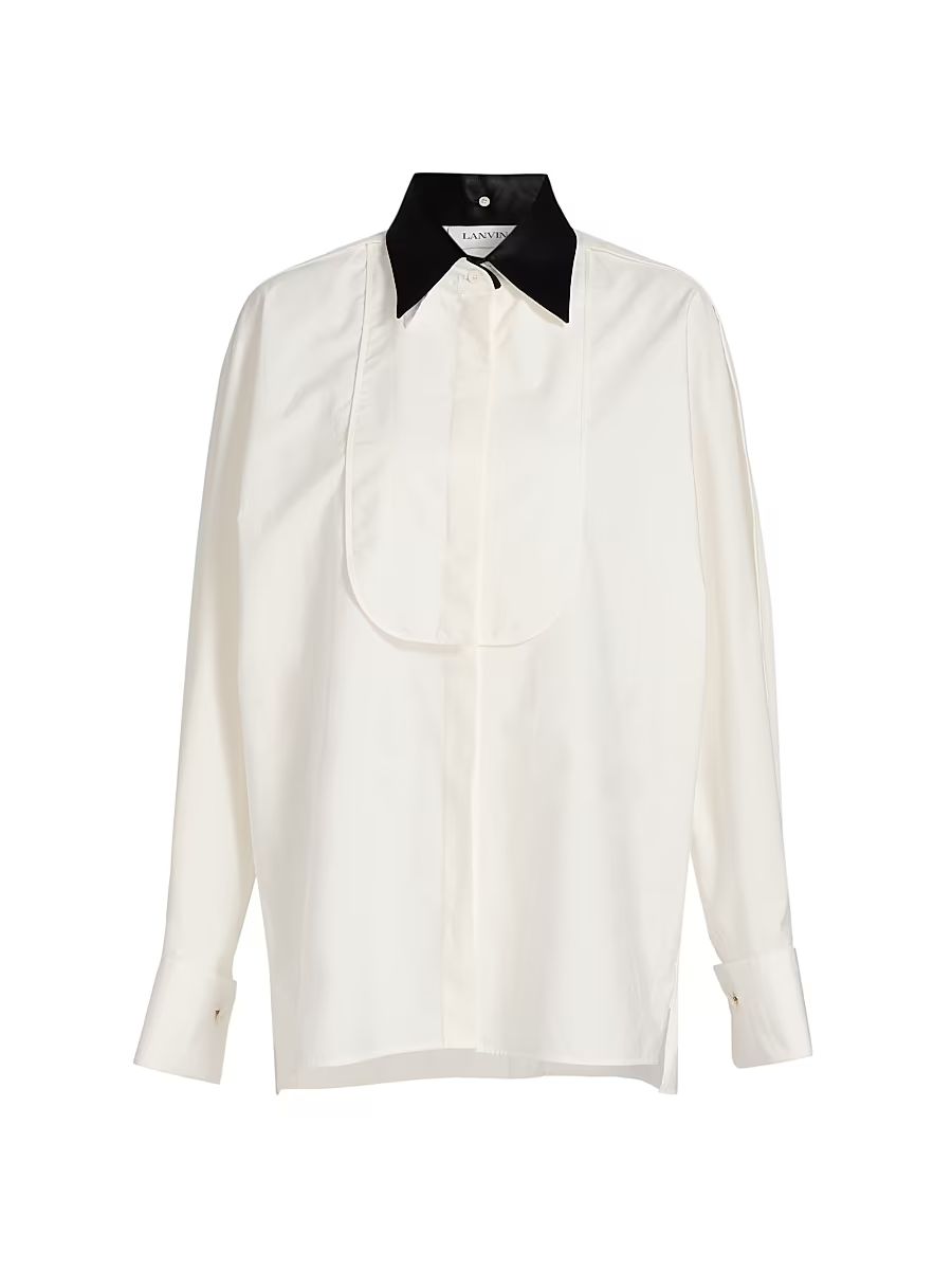 Women's Plastron Oversized Cotton Shirt - Cloth - Size 12