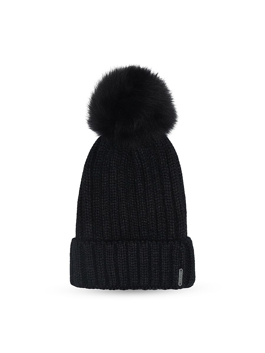 Women's Knit Hat with Select Lamb Pom - Black