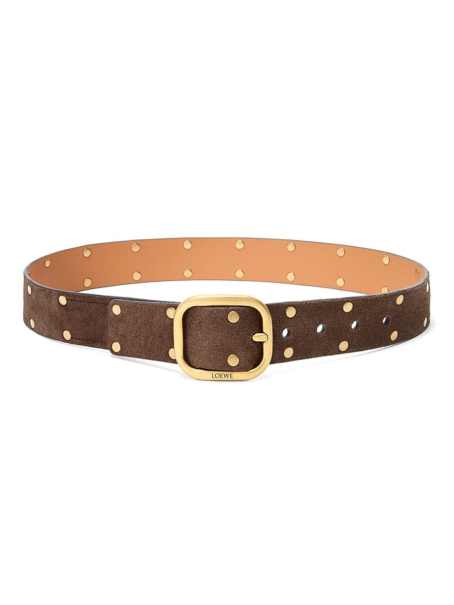 Women's Studded Leather Belt - Wood Vintage Gold - Size Medium