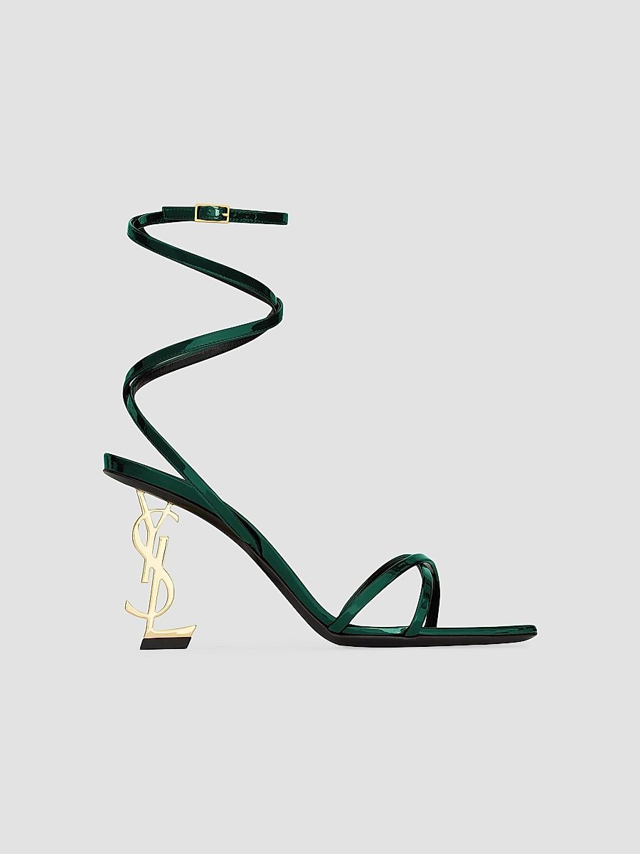 Saint Laurent Women's Opyum Sandals in Patent Leather - Vert Emerald - Size 9