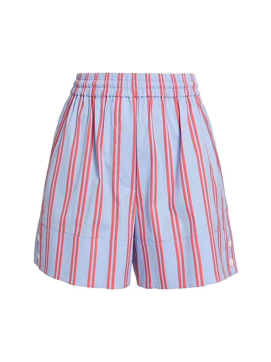Women's Stripe Cotton-Blend Boxer Shorts - Cornflower Blue Red - Size Small