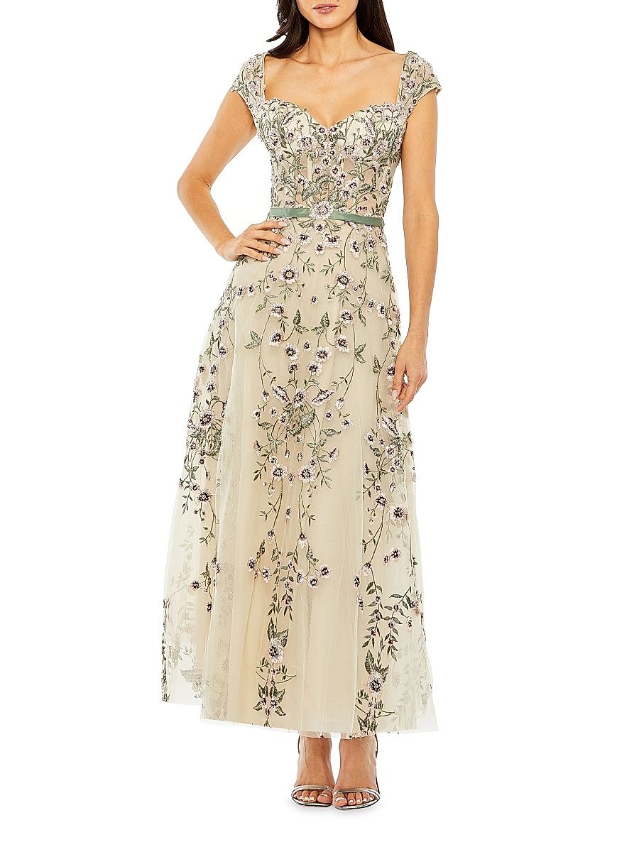 Women's Floral-Embroidered Sweetheart Gown - Beige Multi - Size 18