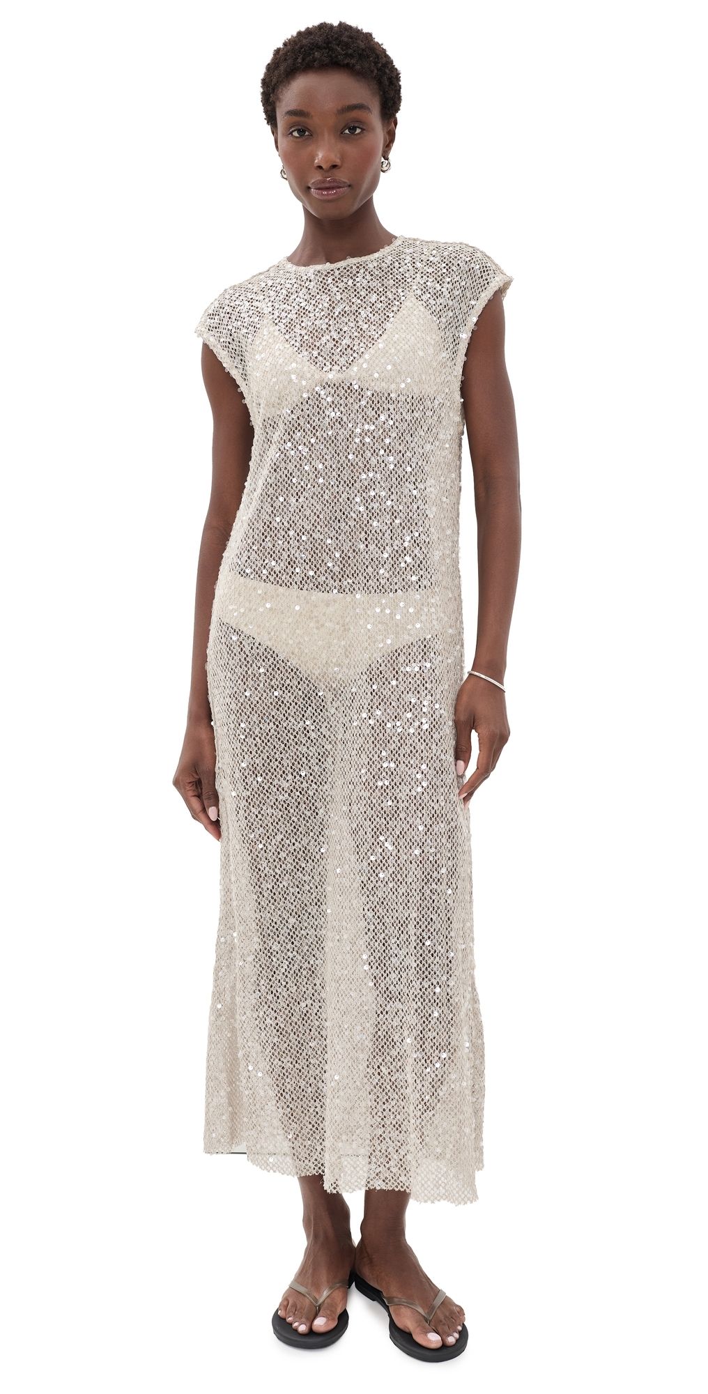 VRG GRL Sabre Sequin Midi Dress Oat L