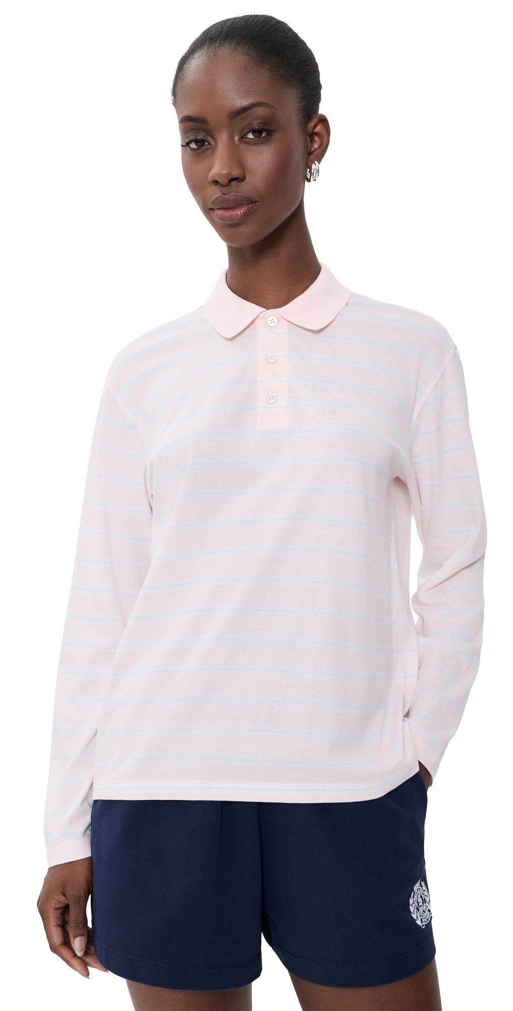 Sporty & Rich Signature Logo Easy Polo Clear Pink/Mist/White White S