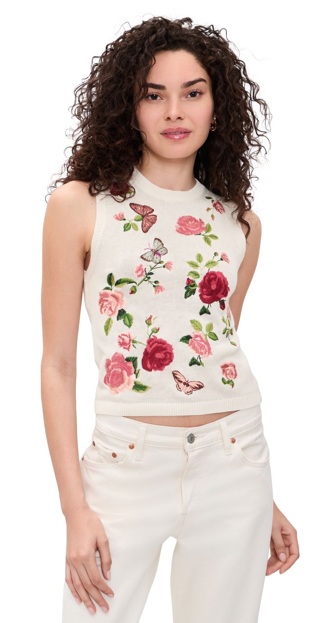 ALICE + OLIVIA Reva Embroidered Vest Garden Gossip Off White S