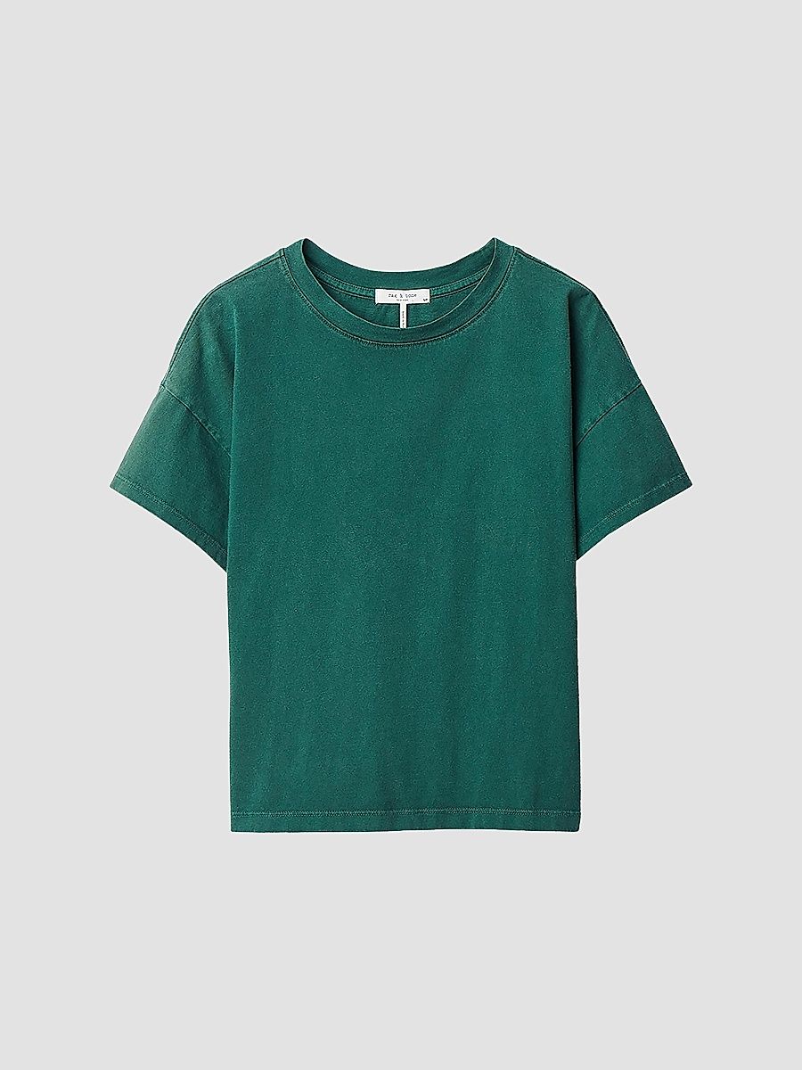 rag & bone Women's Kelly Distressed Washed Boxy T-Shirt - Forest - Size Large