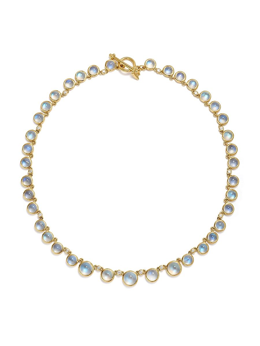 Women's Classic 18K Yellow Gold, Blue Moonstone & 0.65 TCW Diamond Necklace - Yellow Gold