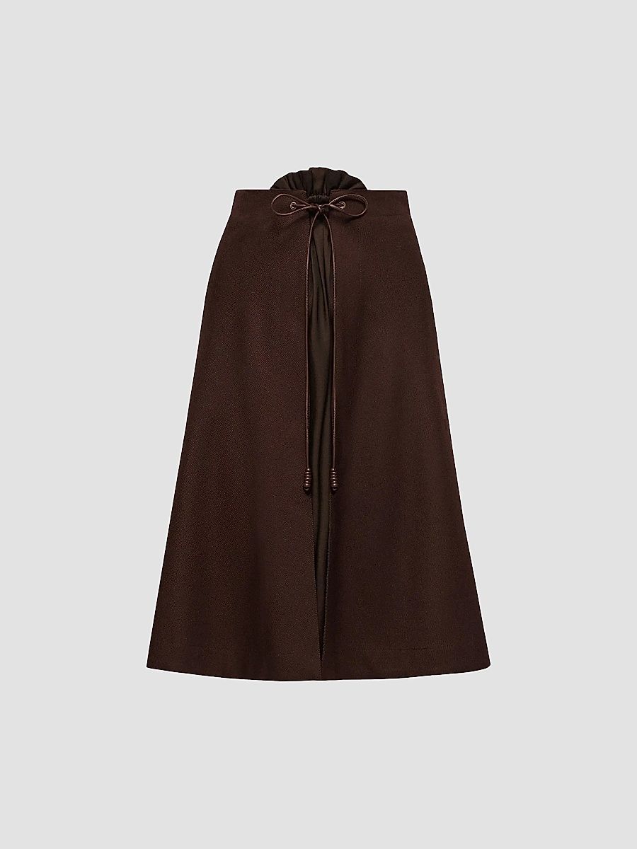 Women's Midi Skirt in Wool - Brown - Size 10