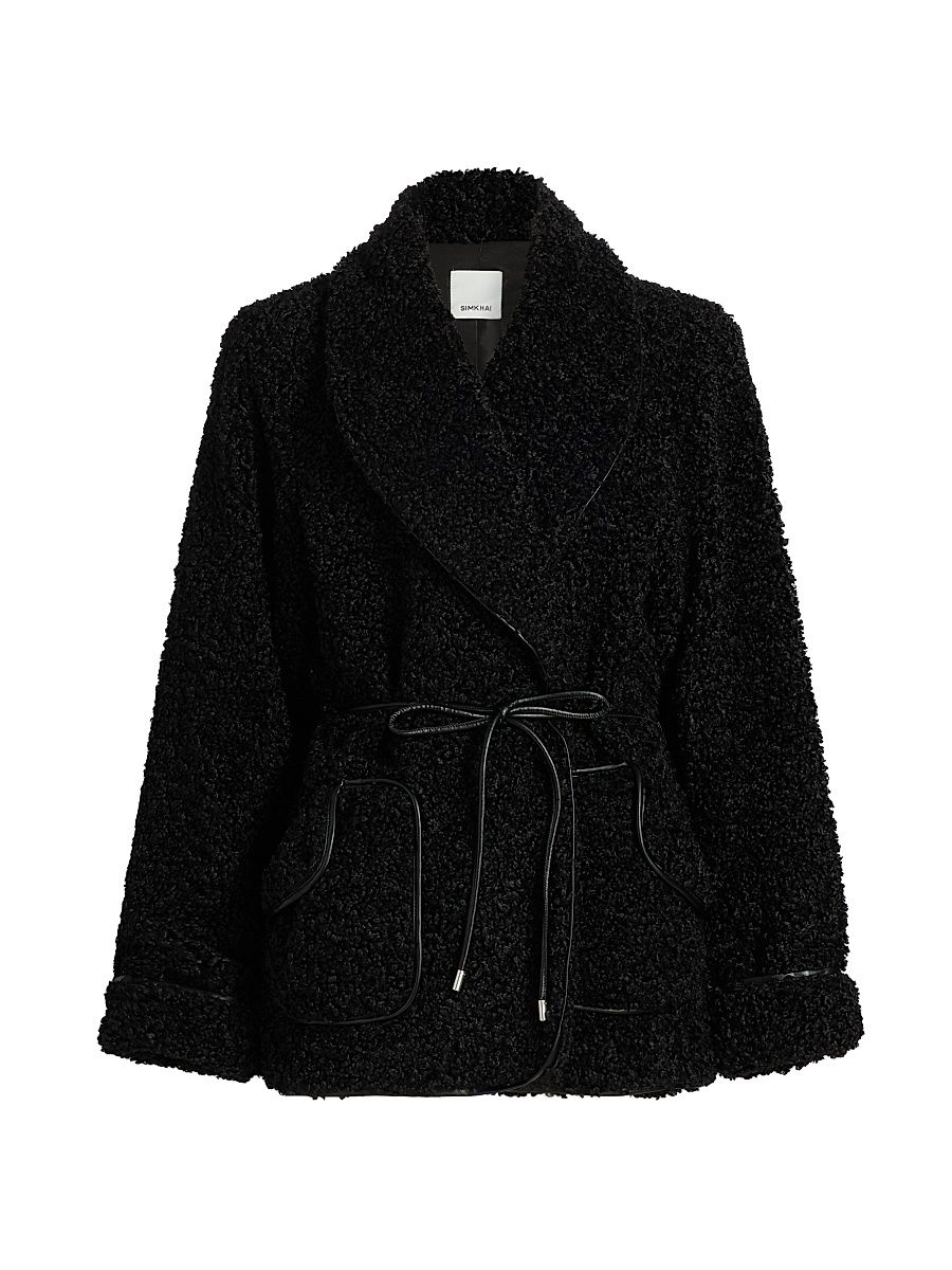 Women's Kimia Tie-Waist Faux Sherpa Jacket - Black - Size Small