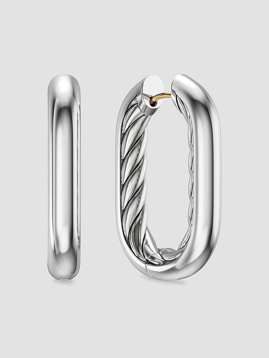 Women's DY Madison Smooth Hoop Earrings in Sterling Silver, 29.5MM - Silver