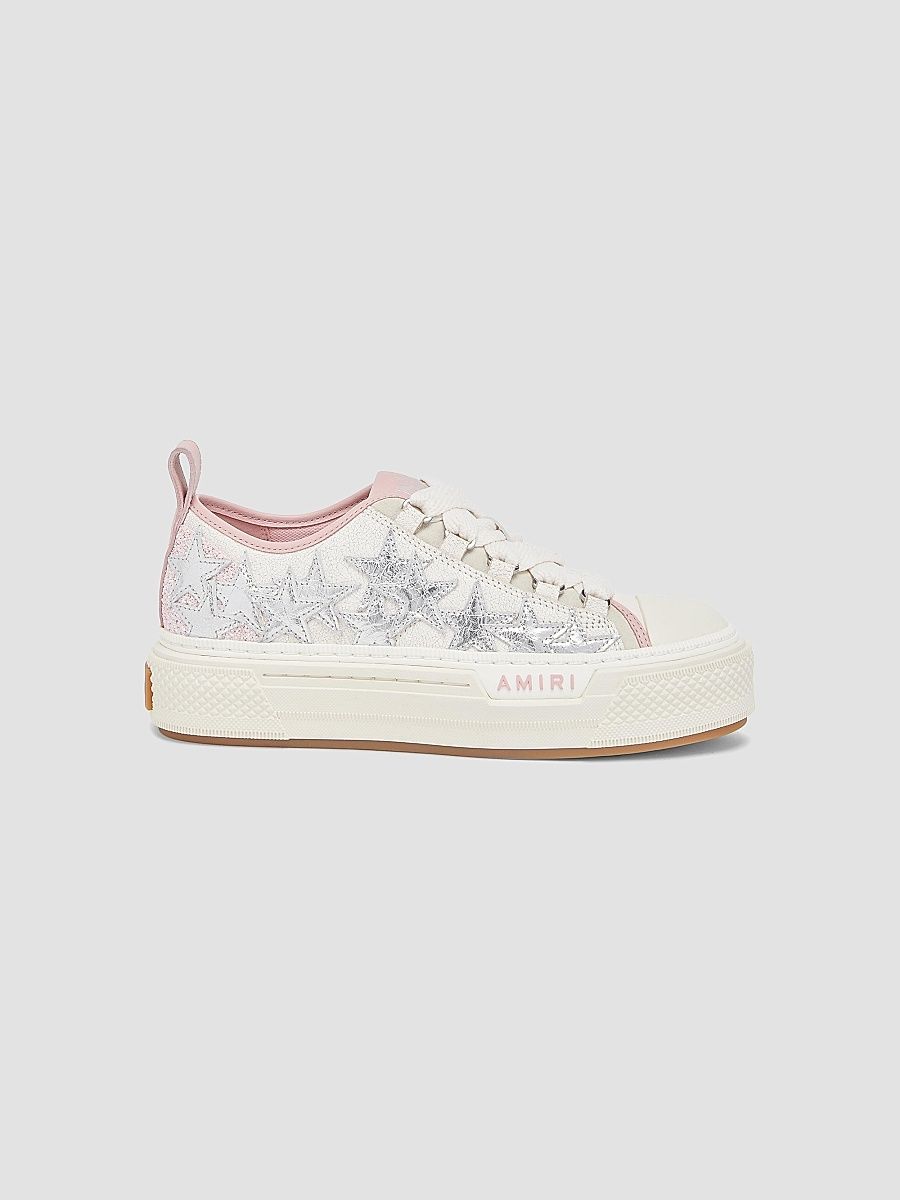 Amiri Women's Metallic Stars Court Leather Platform Low-Top Sneakers - Pink - Size 11