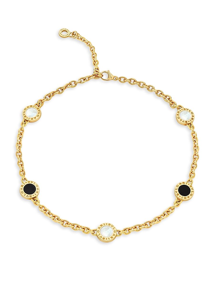 Women's BVLGARI BVLGARI 18K Yellow Gold, Mother-Of-Pearl & Black Onyx Charm Necklace - Yellow Gold