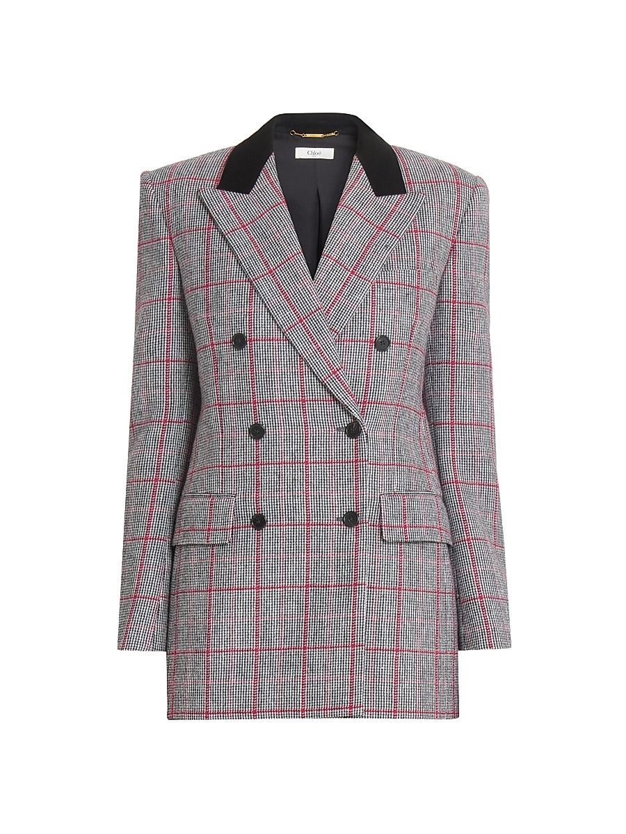 Women's Tailored Wool Double-Breasted Jacket - Black White - Size 6