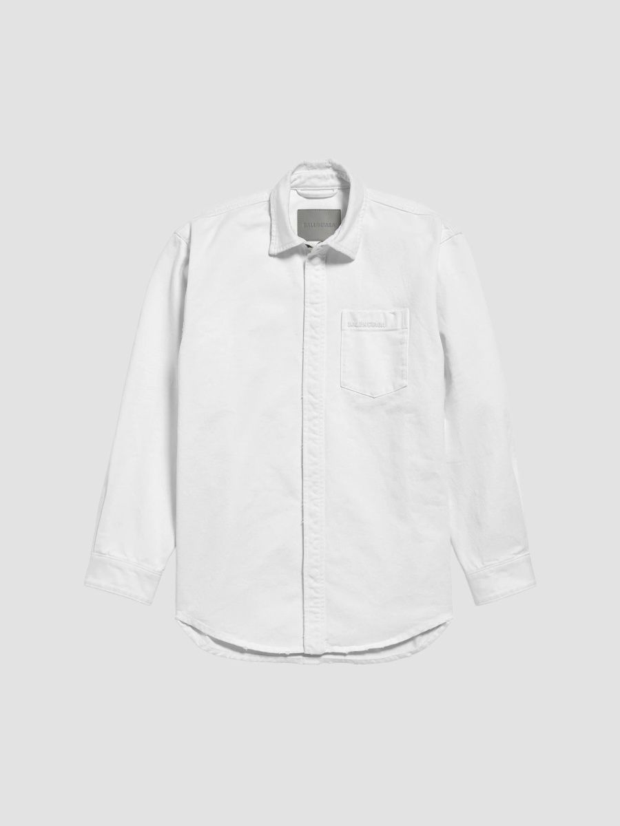 Balenciaga Men's Denim Long Sleeve Shirt - White - Size 42
