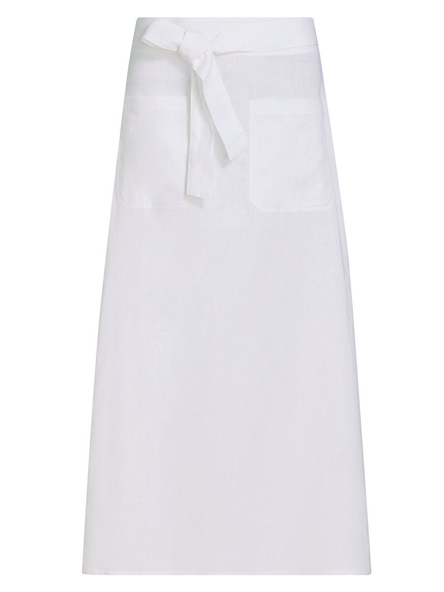 Women's Tie-Waist Cotton-Linen A-Line Midi-Skirt - White - Size 12