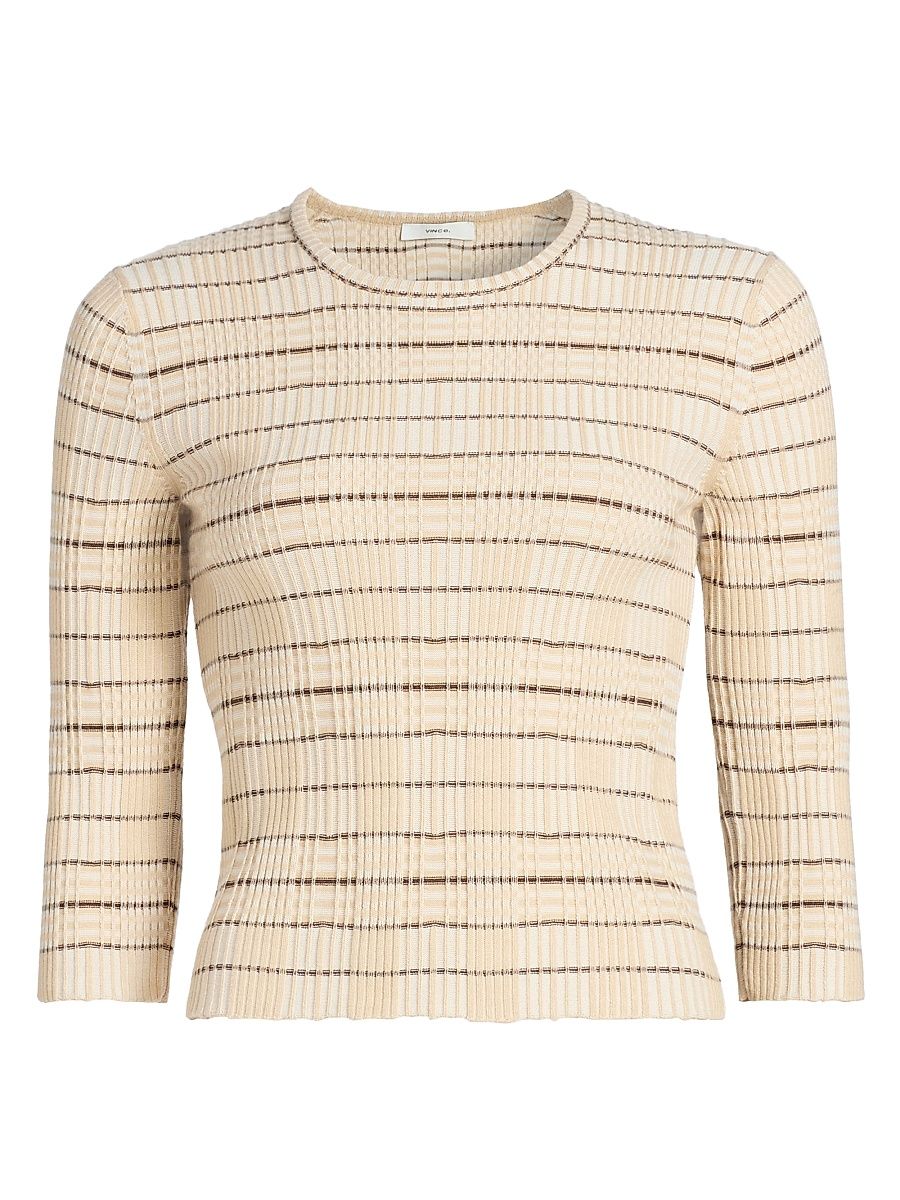 Women's Variegated Plaid Rib-Knit Top - Wheatstone Combo - Size XXS