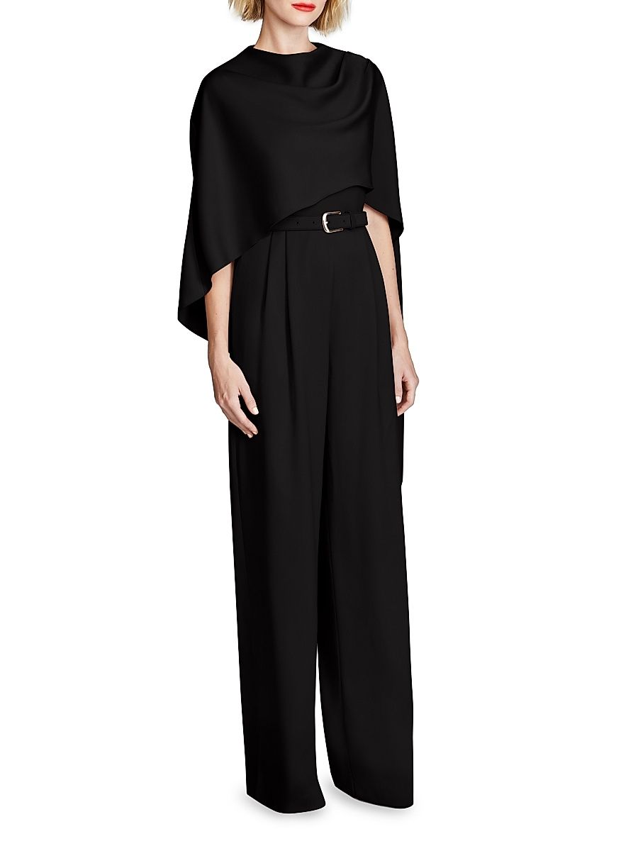 Women's Paulette Cape Crepe Wide-Leg Jumpsuit - Black - Size 2