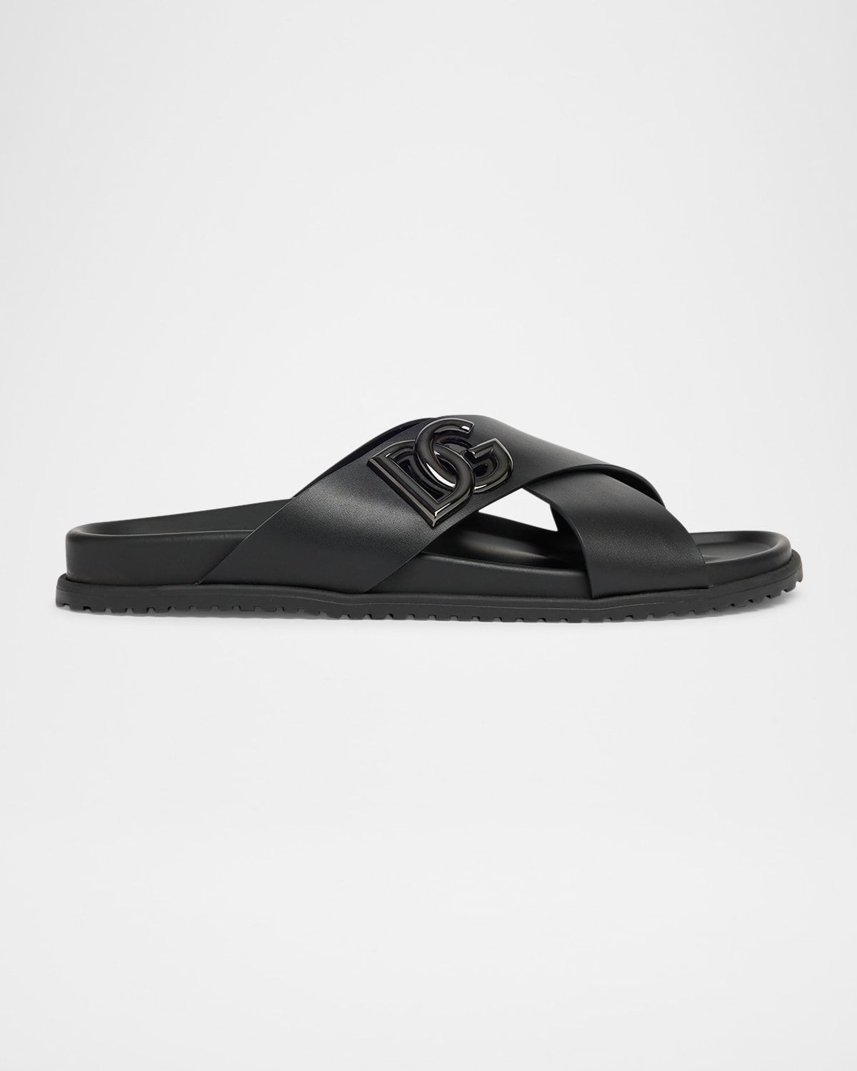 Men & apos;s Crisscross Leather Logo Slide Sandals