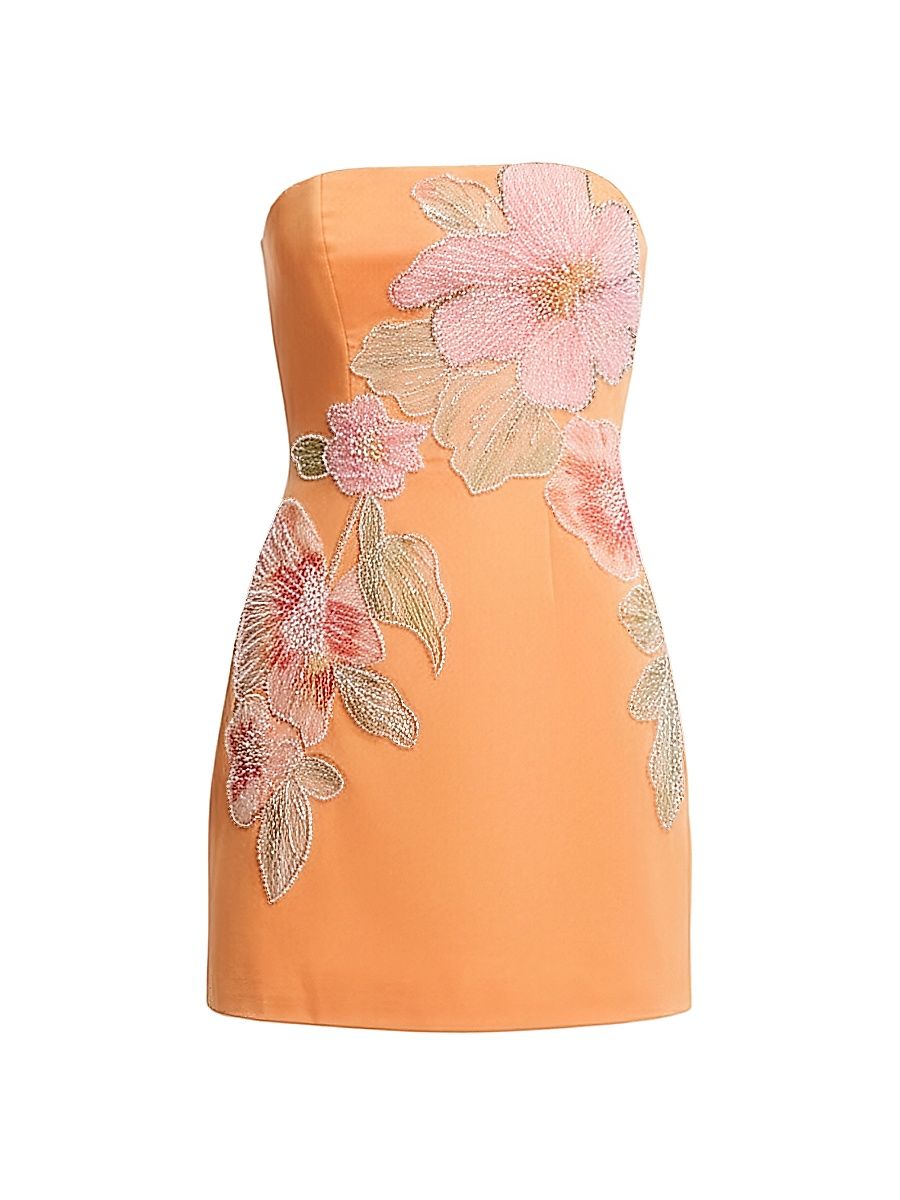 Women's Camilla Beaded Satin Strapless Minidress - Apricot Multi - Size XXL