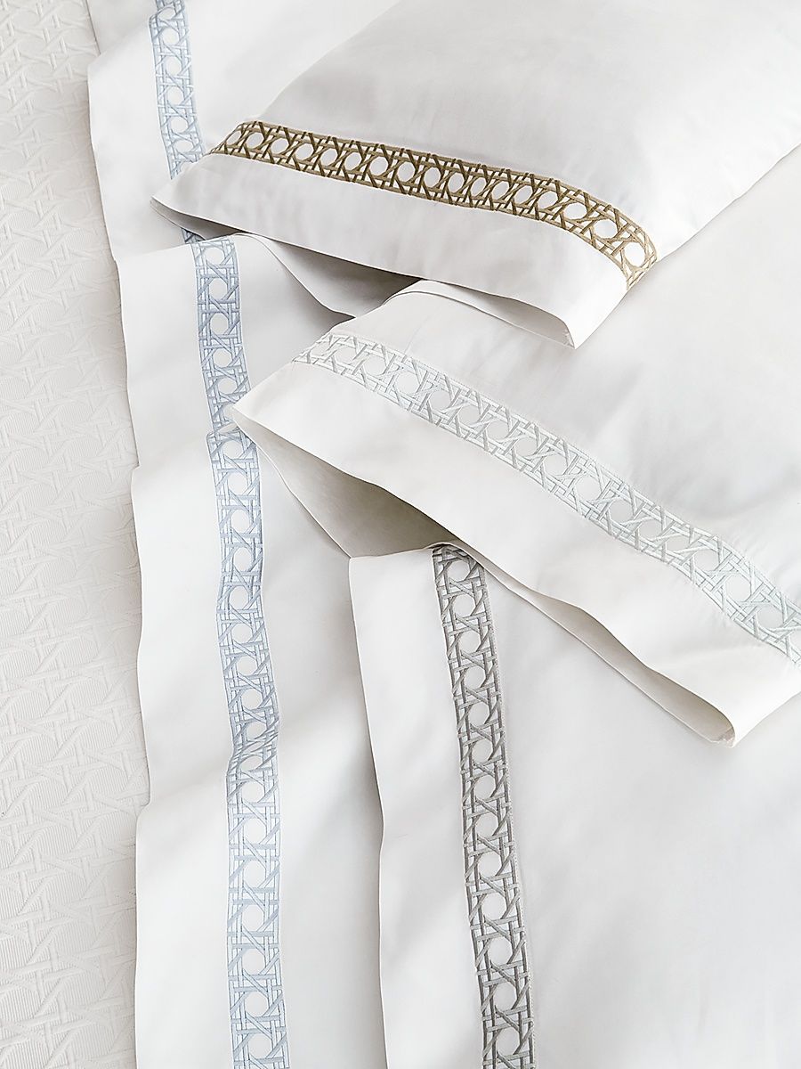 Cane Embroidered 2-Piece Pillowcase Set - White Brown - Size King