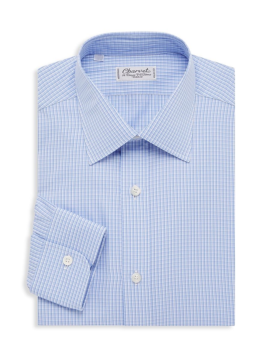 Men's Glen Check Dress Shirt - Light Blue - Size 16