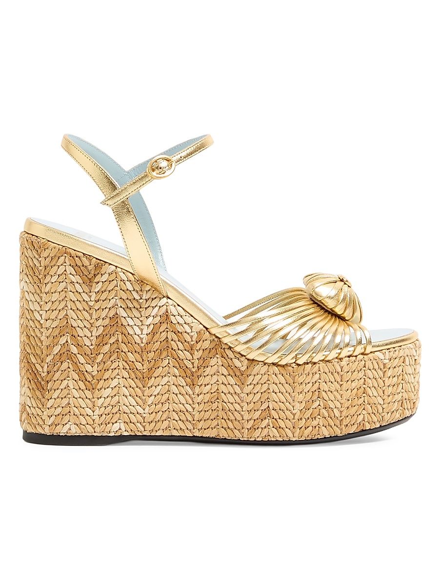 Women's Coeur Royal 110MM Wedge Sandals in Laminated Nappa - Natural - Size 11.5