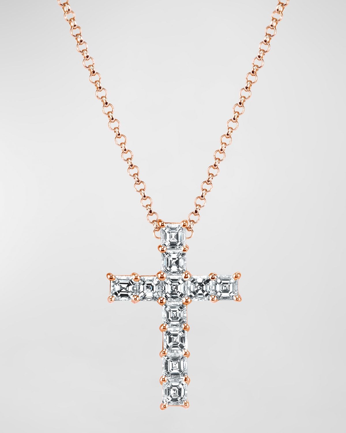 18K Gold 11-Stone Shared Prong Asscher Cut Diamond Cross 16" Necklace, 1.50tcw