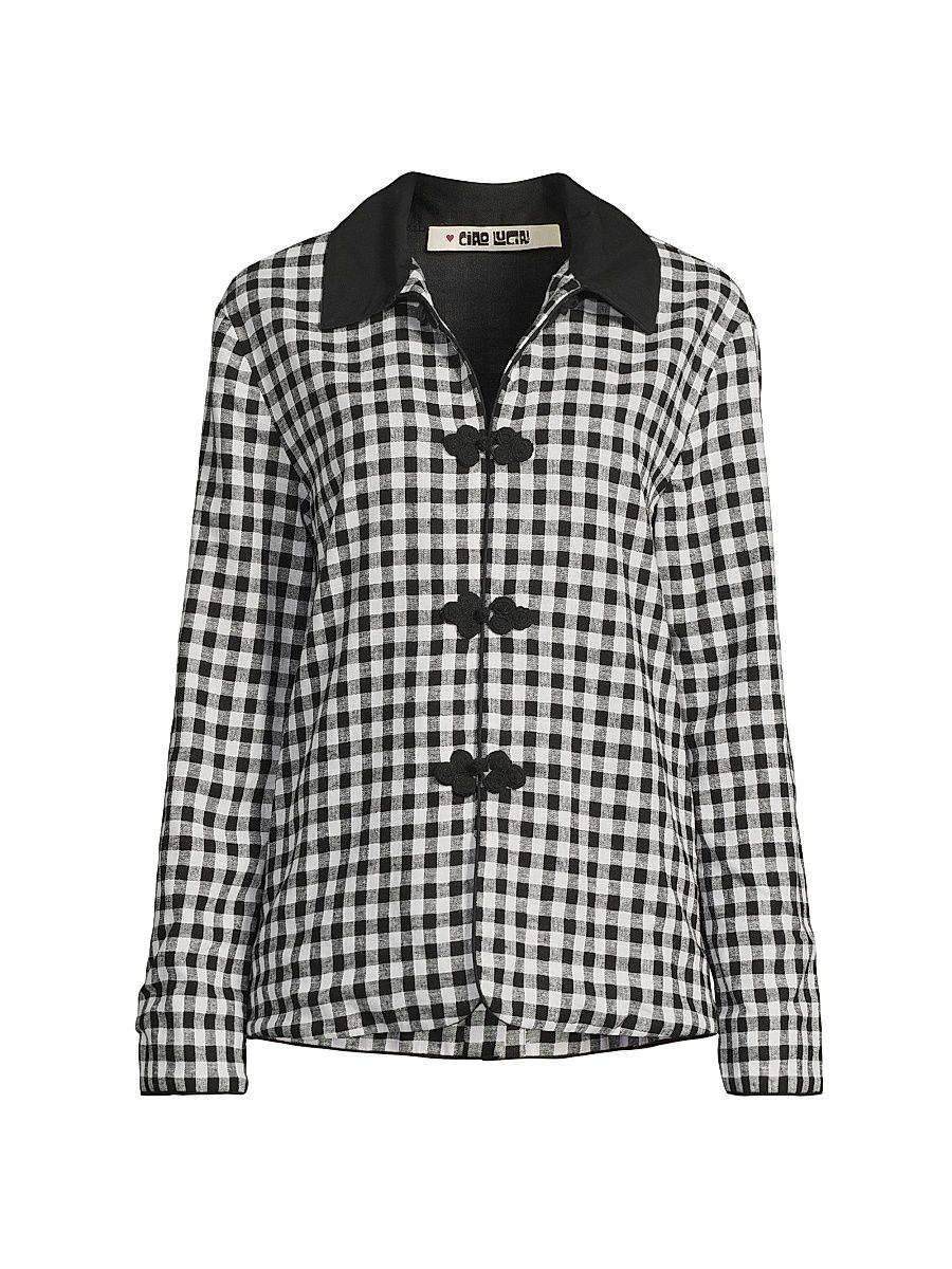Women's Anja Gingham Jacket - Black White Gingham - Size Large