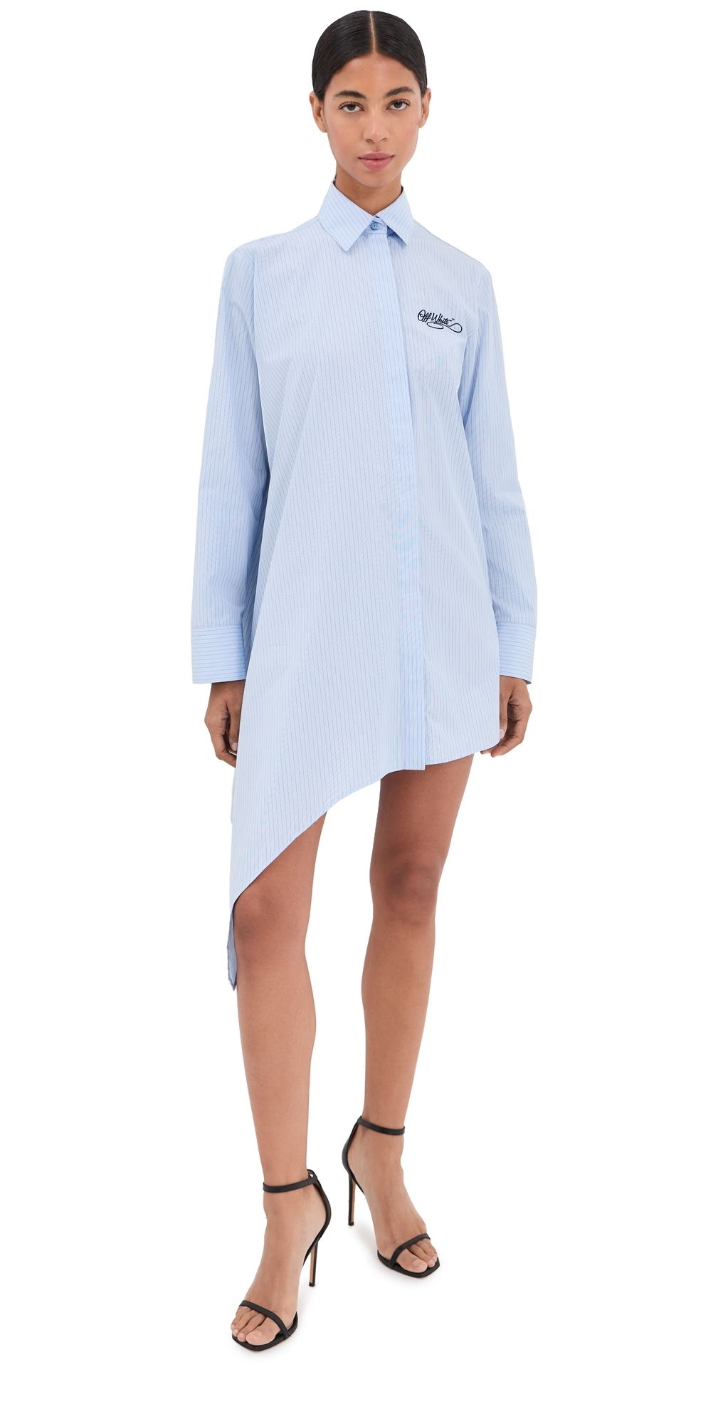 Off-White Stripe Pop Asymmetric Shirt Dress Heather Dark Sapphire 42