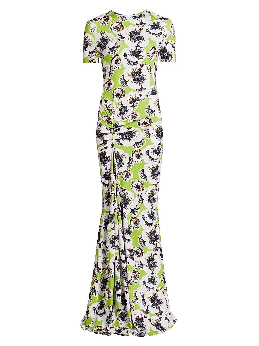 Women's Annie Floral Short-Sleeve Maxi Dress - Gatsbury Green Carnation Print - Size Small