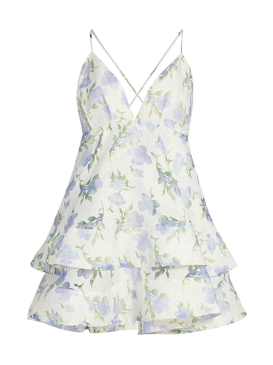 Women's Cleo Tiered A-Line Minidress - Ivory Floral Print - Size XL