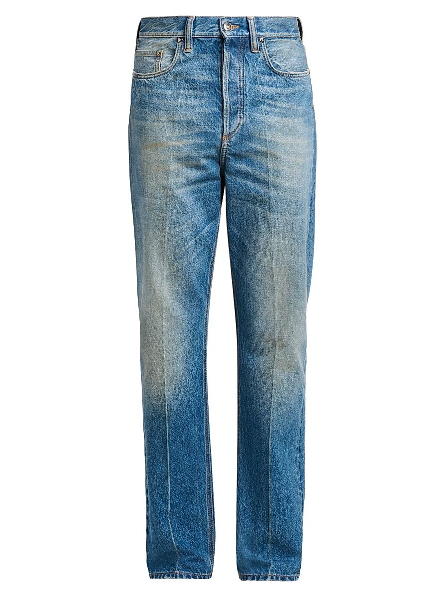 Men's Straight-Leg Stone-Washed Jeans - Medium Blue - Size 38