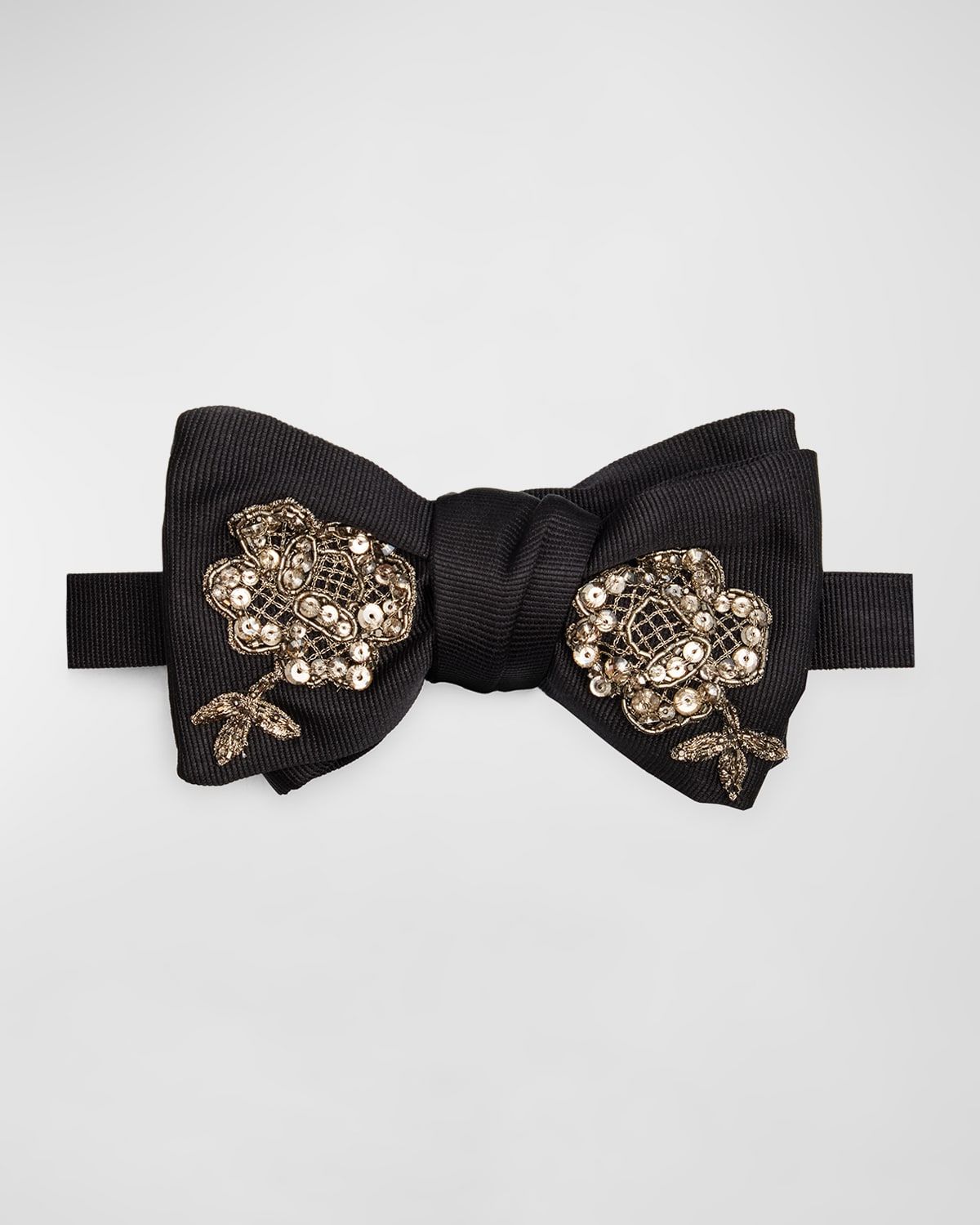 Men & apos;s Silver Lace Applique Bow Tie