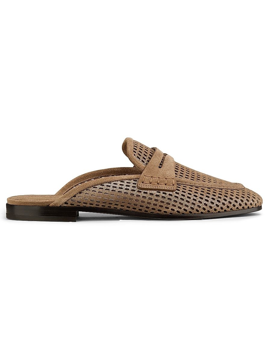 Women's Laminated Perforated Suede Mules - Chestnut - Size 6