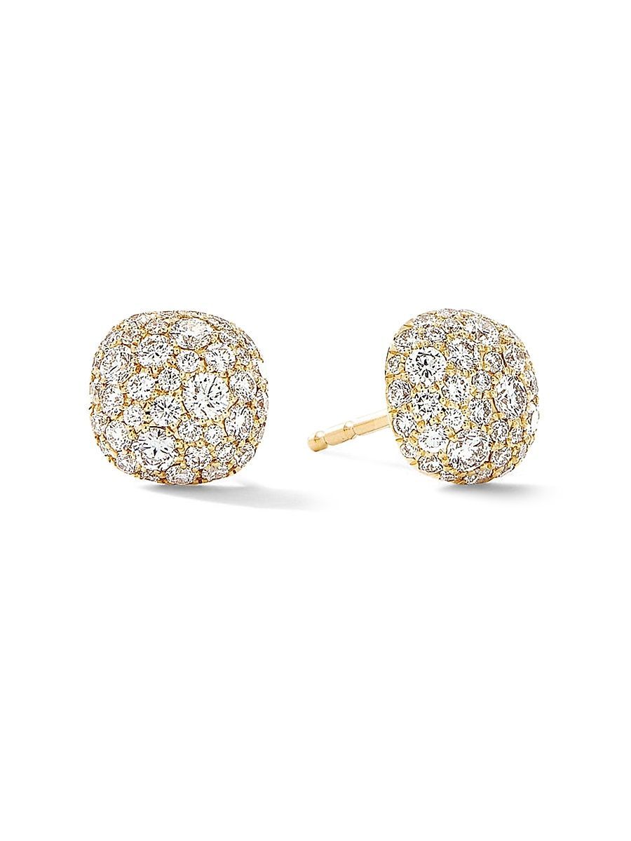 Women's Cushion Stud Earrings in 18K Yellow Gold - Diamond
