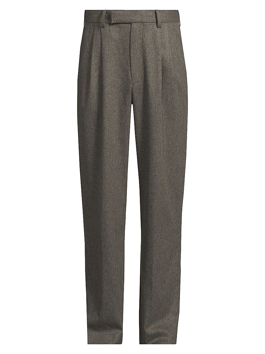 Men's Wool Double Pleated Trousers - Medium Heather Grey - Size 36