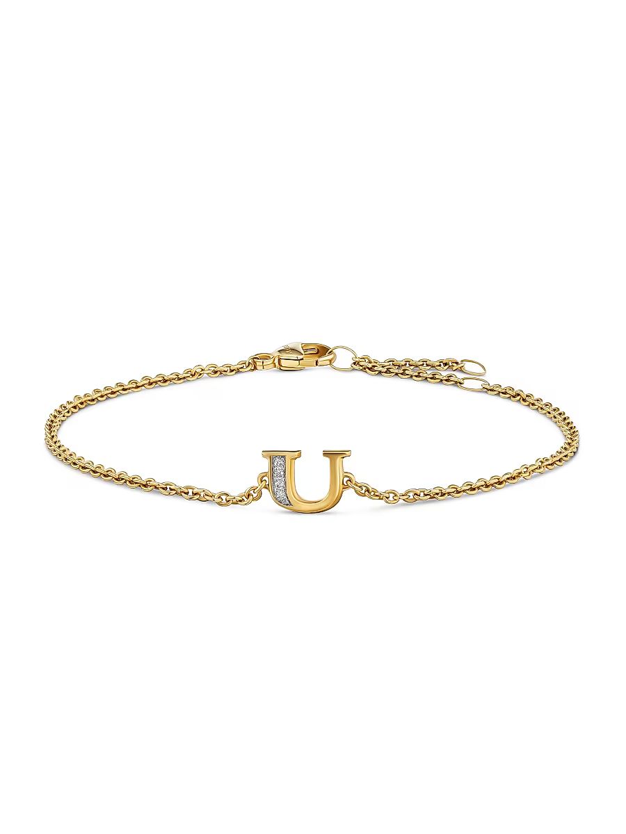 Women's Petite Pavé Initial Chain Bracelet in 18K Yellow Gold - Initial A