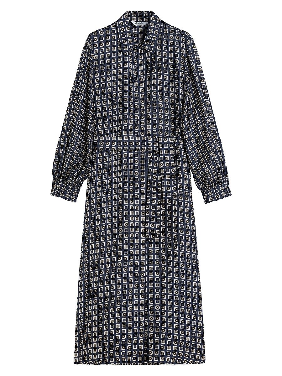 Women's Printed Silk Shirt Dress - Ultramarine - Size 0