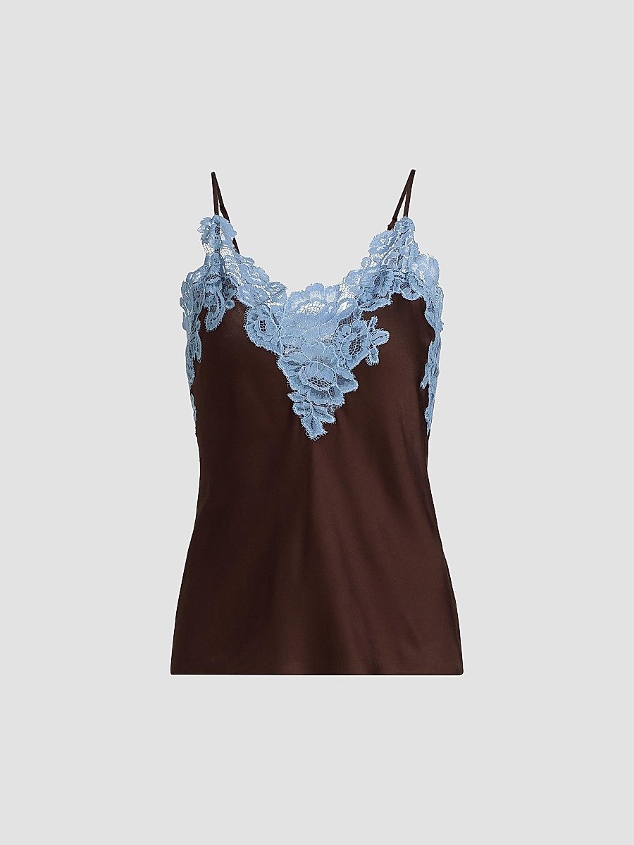 Women's Hana Lace & Satin Top - Ganache French Blue - Size XL