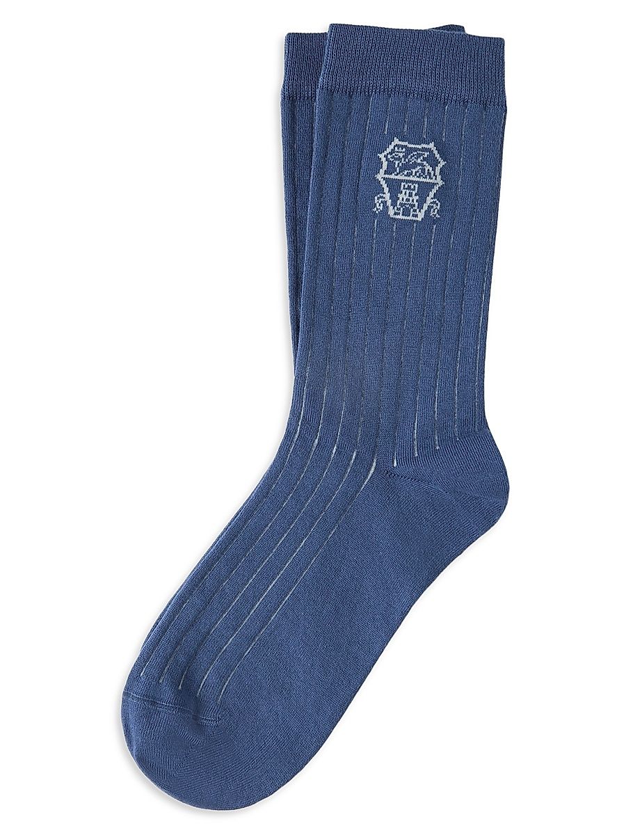 Men's Cotton Chalk Stripe Effect Socks With Logo - Denim - Size XXL