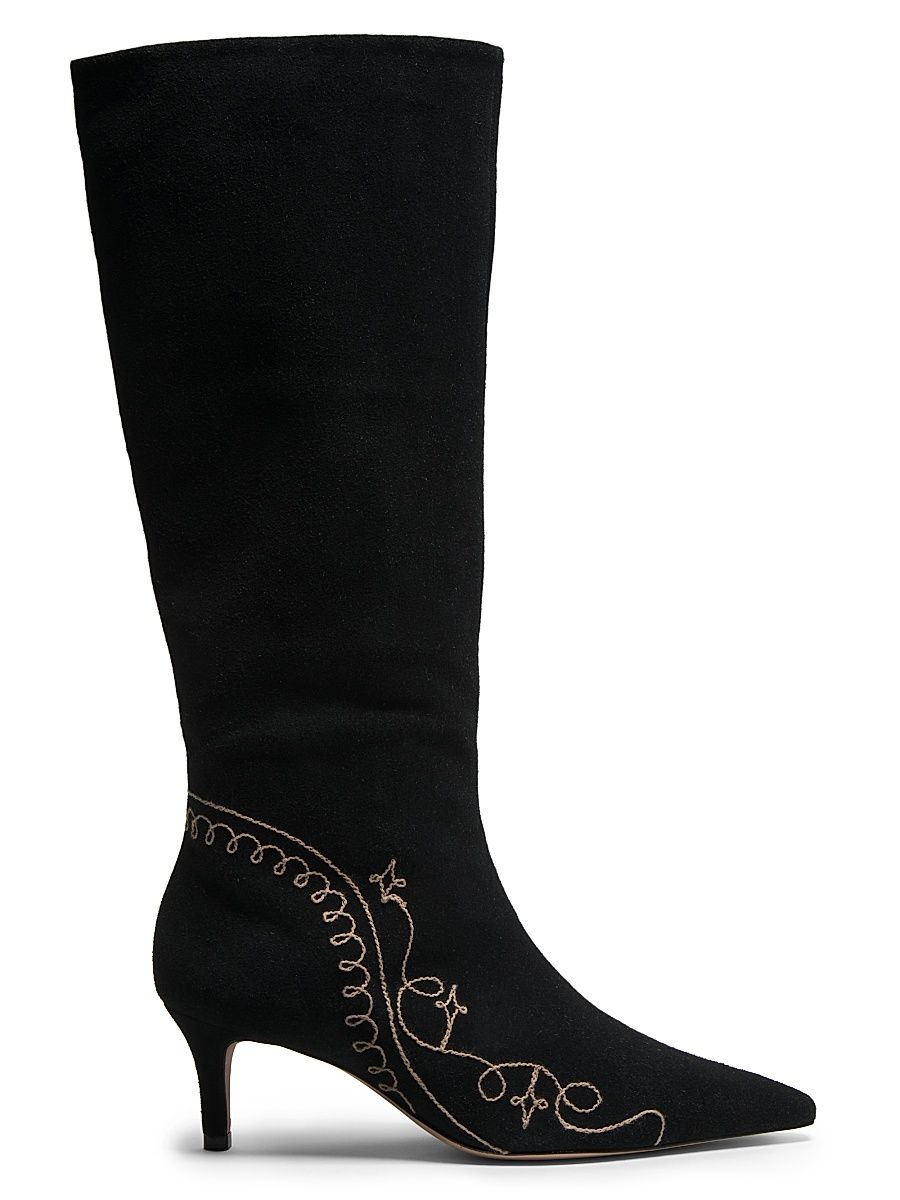 Women's Casey 60MM Embroidered Suede Boots - Black Brown Sugar - Size 10