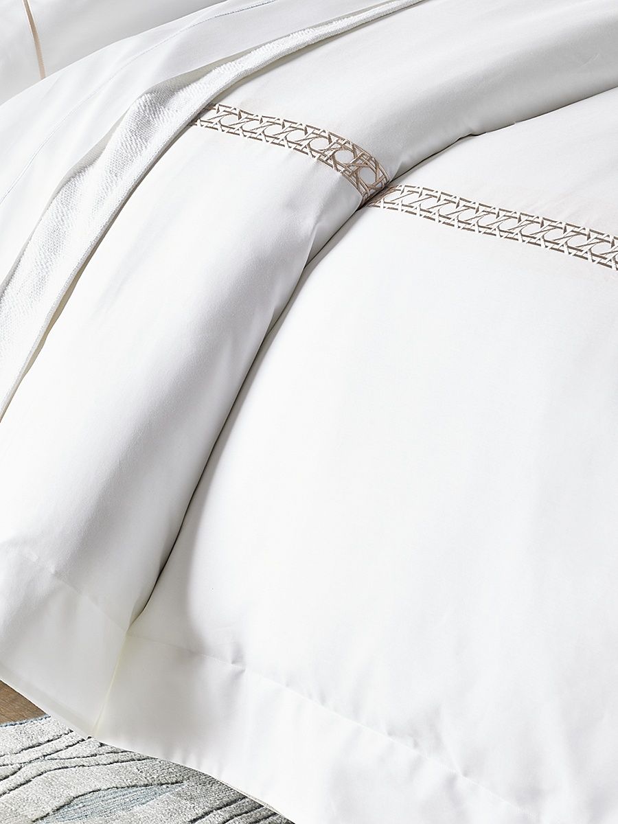 Cane II 3-Piece Embroidered Cotton Full Duvet Cover Set - White Brown - Size Full