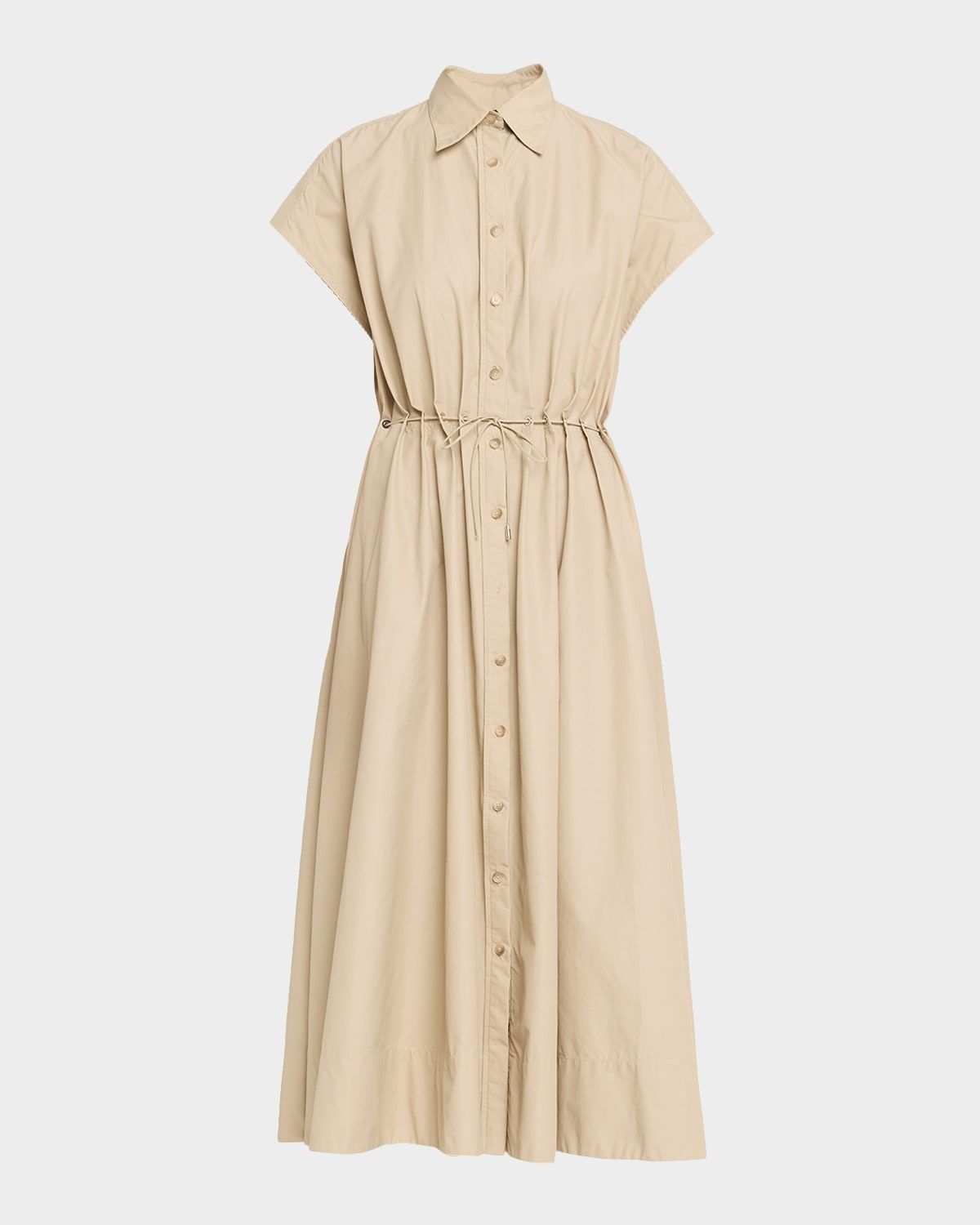 Blake Cap-Sleeve Drawstring Midi Shirtdress