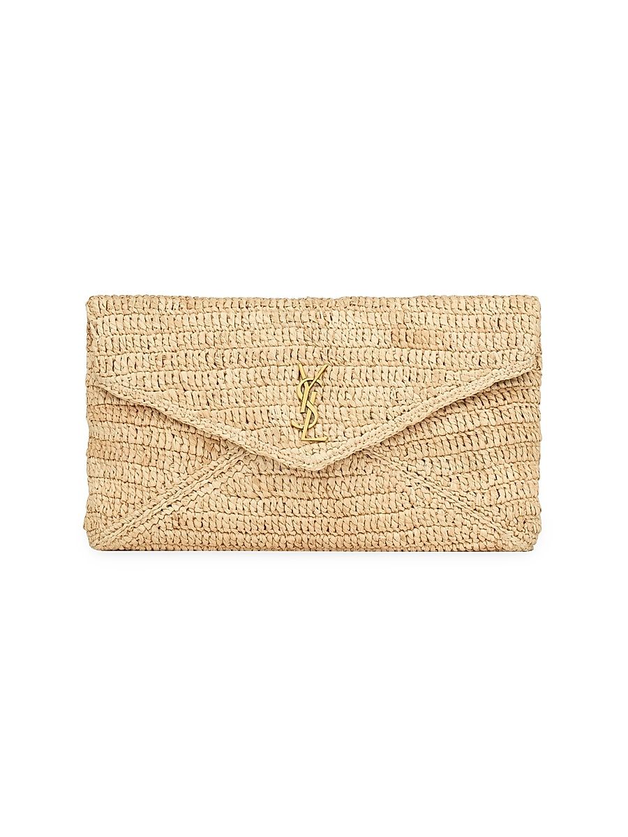 Women's Cassandre Large Envelope Pouch in Raffia - Noir