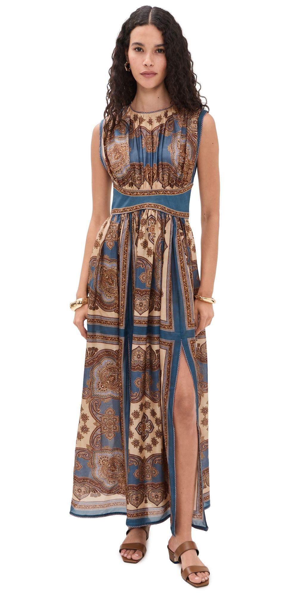 Zimmermann Mahon Waisted Silk Maxi Dress Dark Blue Paisley 0