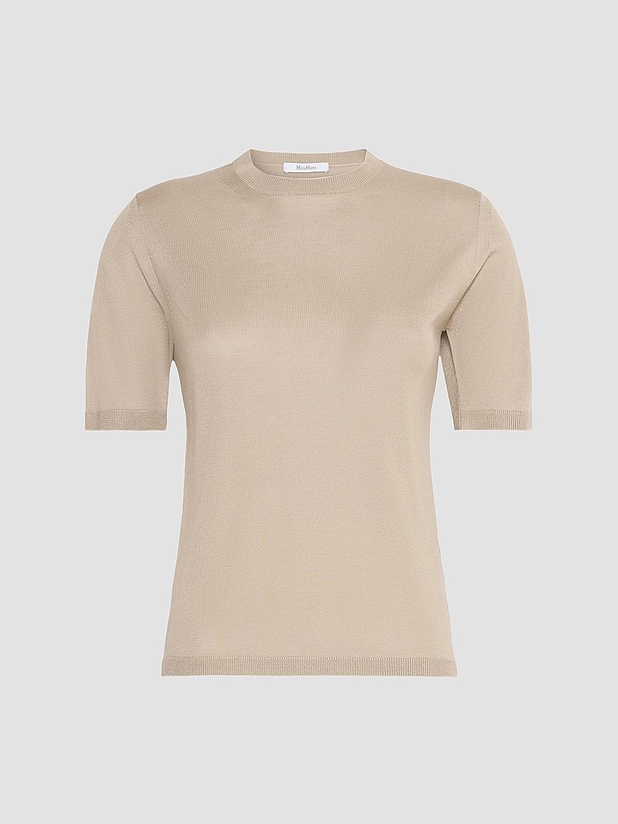Women's Stockinette Stitched Cashmere and Silk Sweater - Stone - Size Small