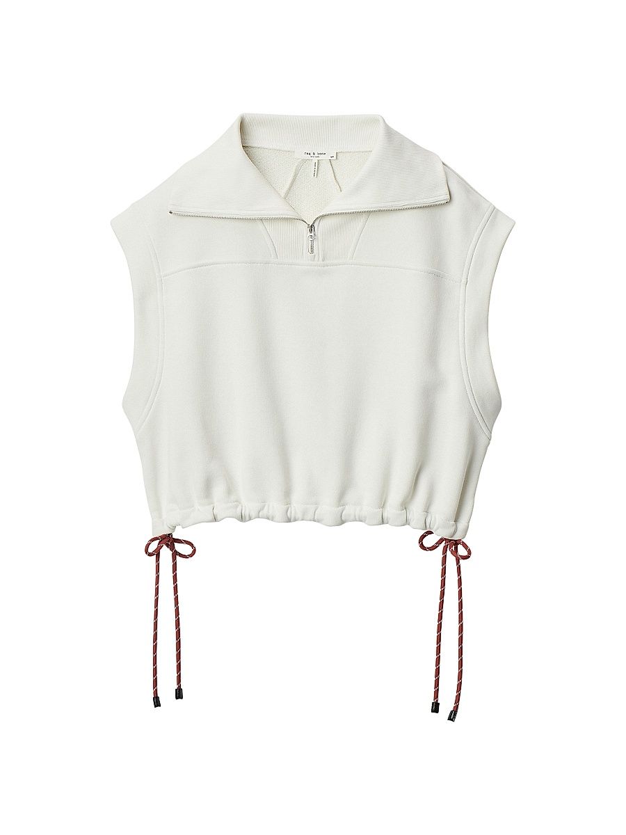 Women's Drawstring-Hem Terry Cotton Crop T-Shirt - Cream - Size XL