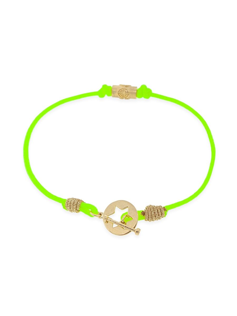 Men's 14K Yellow Gold & Braided Cord Bracelet - Green